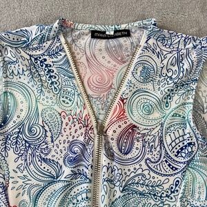 Mara Elizabeth Summer Dress Sleeveless 1/4 Zip Paisley Casual Coastal sz L Cool